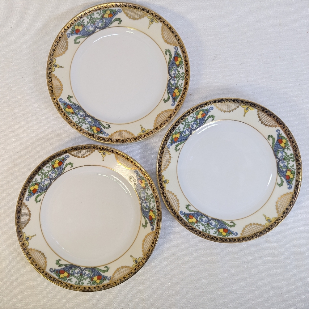 Vintage Noritake Bread & Butter Plates 26979 White w Gold Trim Fruit Cornucopia